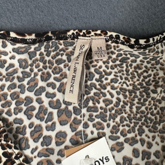 Susan Lawrence Leopard Print Top Med 3/4 Sleeve Ruched V-Neck Made In USA - Picture 2 of 11